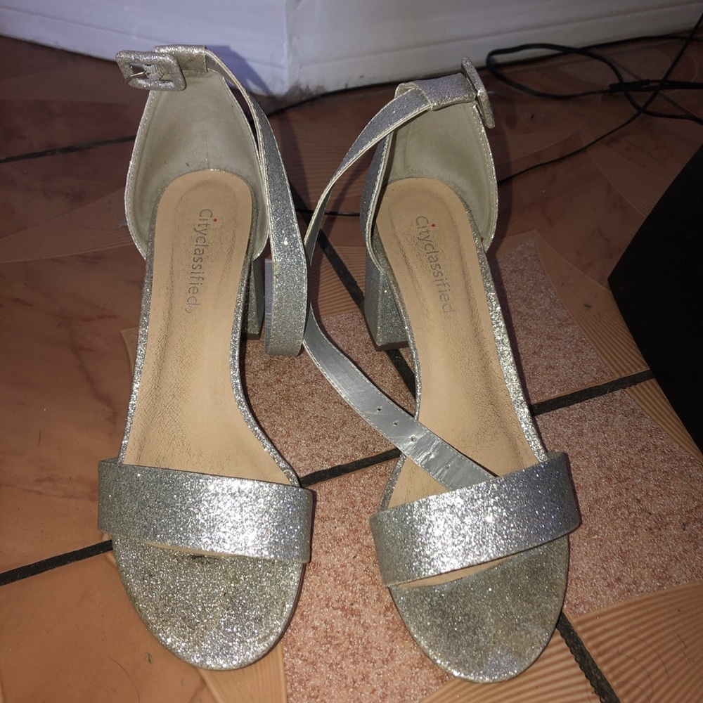 Shiny silver heels